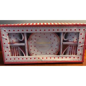 Grace Teaware Espresso Set 4 Cups Saucer Red White Polka Dot Stripes New